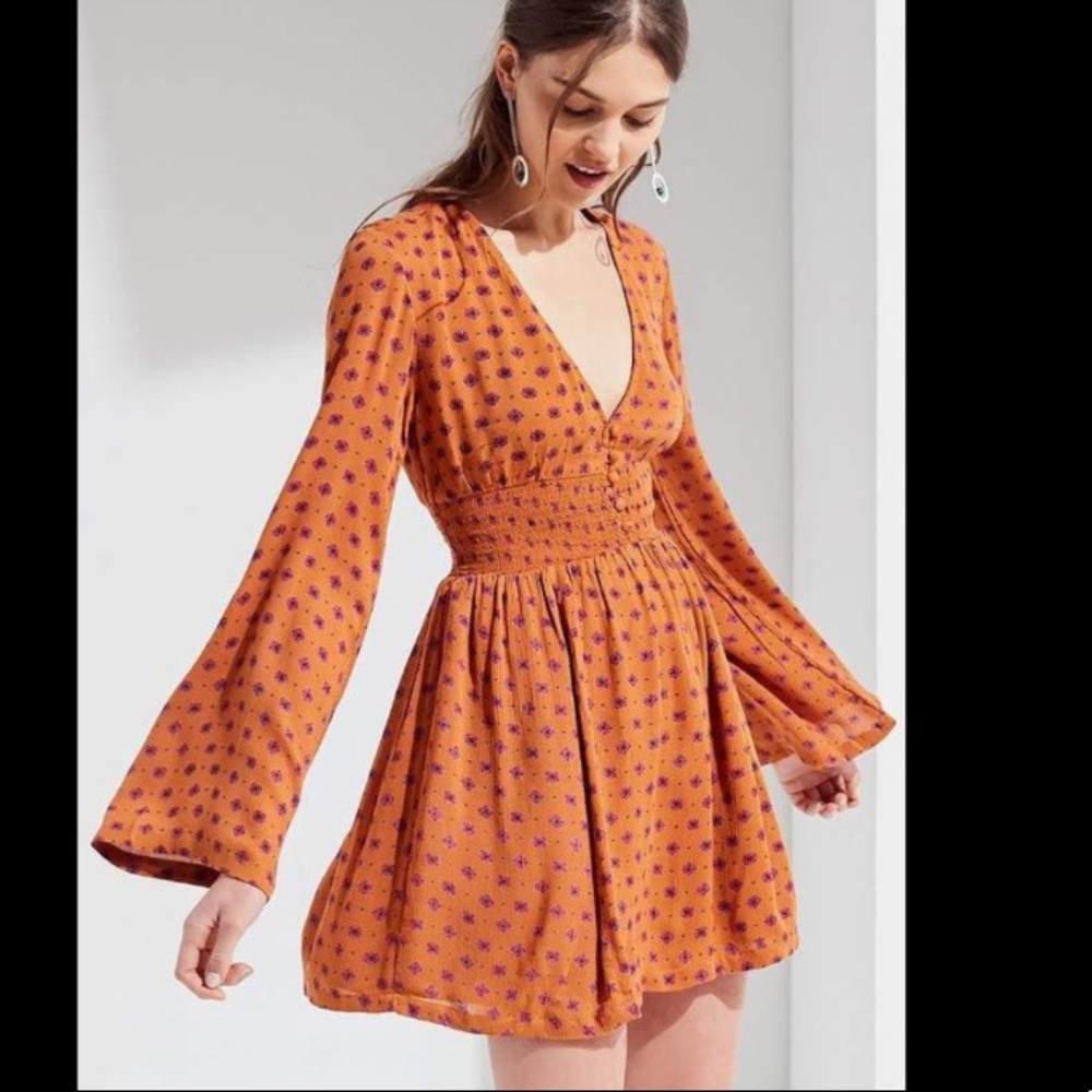 UO Elise Smocked-Waist Mini Dress